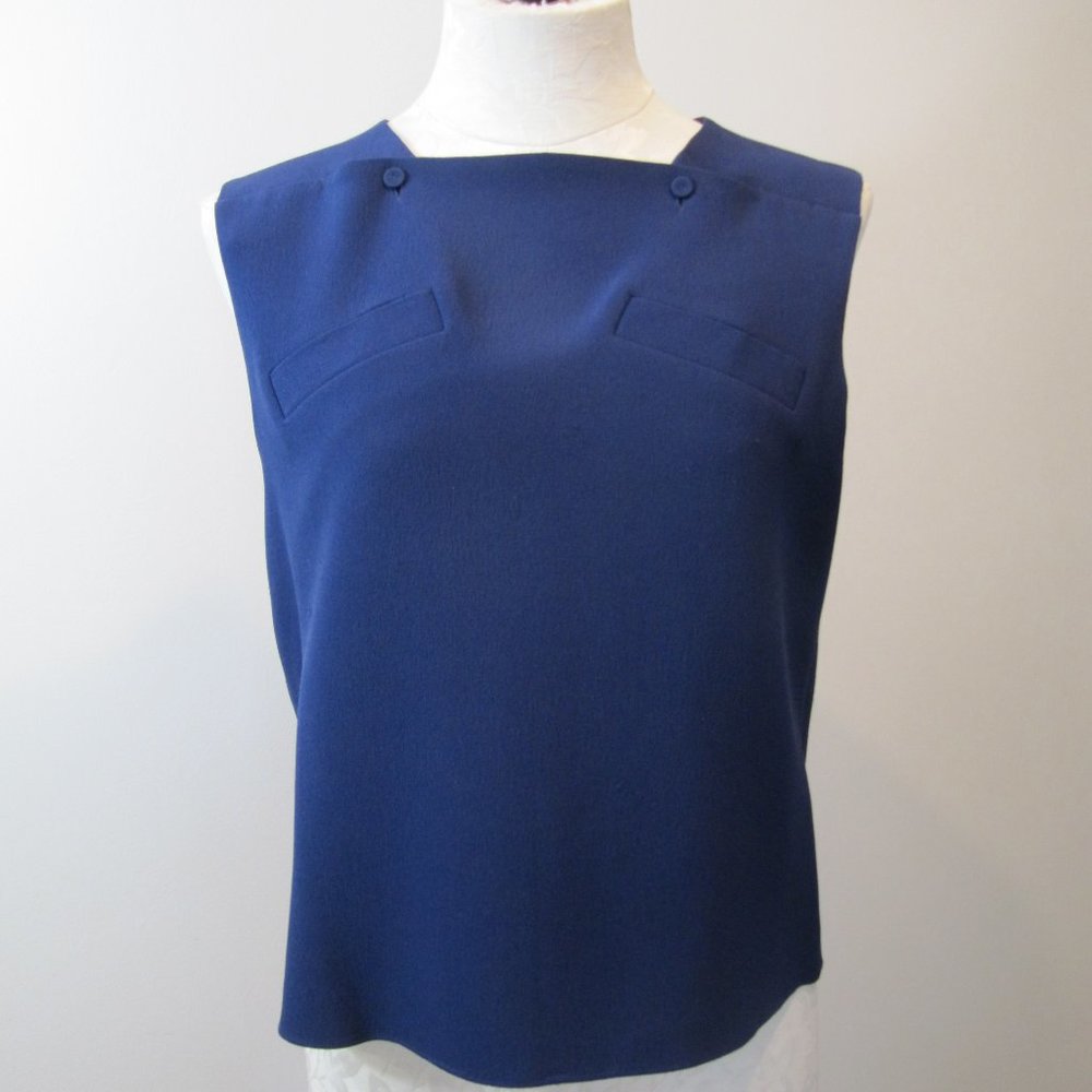 BALENCIAGA Blue Silk Sleeveless Top, Size S